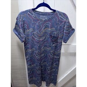 Eddie Bauer Women's Medium Cotton Short Sleeve T Shirt Dress Dusty Blue Abstract